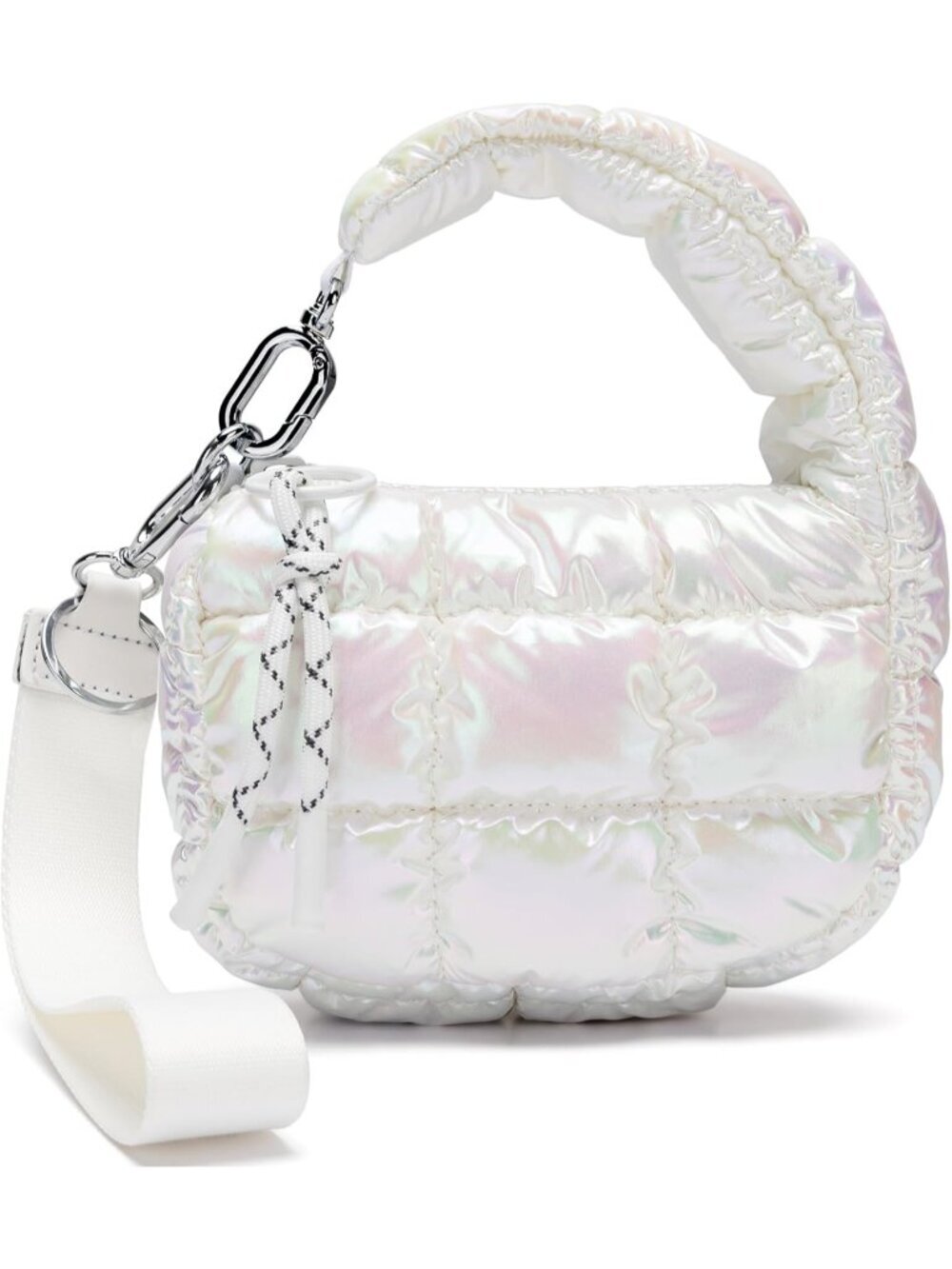 Women's White Zipper Mini Quilted Tote Wristlet Wristlet Cute Crossbody Bag